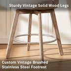 Swivel Counter Height Bar Stools,Barstools with Backs,Sand-Colored Bar Stools Set of 3,26'' Solid Wood Legs,Linen Fabric Thickened Seat Cushion Bar Stools