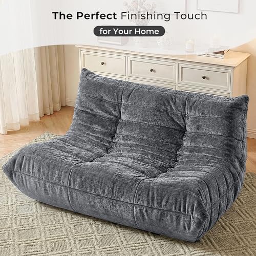 HABUTWAY Giant Bean Bag Chairs Loveseat for Adults,2 Seater,Grey | Loveseat Fireside Chair, Memory Foam Lazy Bean Bag Couch for Living Room, Bedroom, Dorm, Office