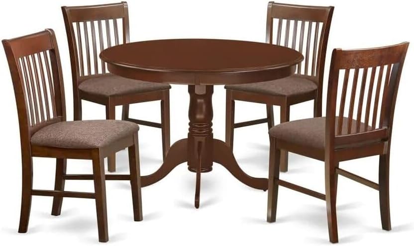 HomeStock 5 Piece Dinette Set for 4 Includes a Round Dining Table with Pedestal and 4 Dining Room Chairs, 42x42 Inch,Mahogany