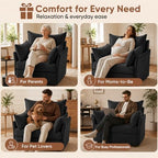 ABCASA Oversized Chenille Accent Chair,Washable Cover and Deep Seat,Black | Extra Wide Seat and Washable Cover,with Fluffy Pillows and Soft Cushions,Reading Chairs for Living Room,Bedroom,Pet-Friendly