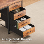 PRAISUN 55.1 Inch Computer Office Desk with Power Outelts and USB-C Port, Reversible Gaming Desk with 4 Fabric Drawers, Work Study Desk Work from Home, Rustic Brown