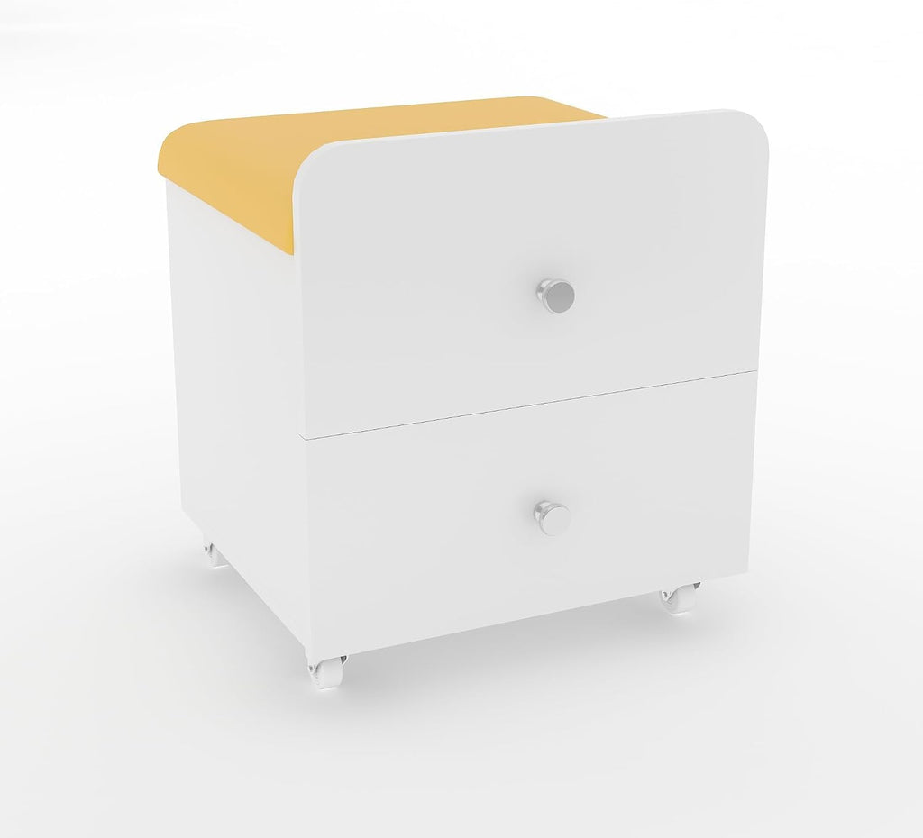 Garvee Vanity Stool Chair with Storage, 17.32" l x 15.16" w x 17.32" h PU Ottoman with Lockable Wheels & Storage Drawer, Modern Multifunctional Chairs for Makeup