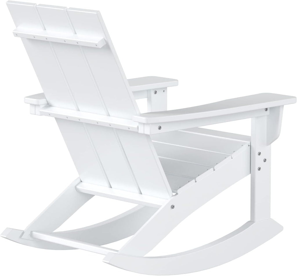 WestinTrends Ashore Patio Rocking Chairs Set of 2, All Weather Poly Lumber Plank Adirondack Rocker Chair, Modern Farmhouse White Rocking Chairs for Porch Garden Backyard and Indoor