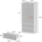 FUFU&GAGA Wardrobe with Mirror Door & Drawers, White Mirror Wardrobe Closet