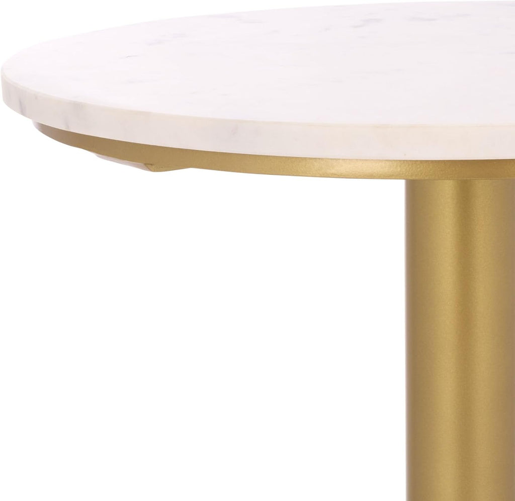 SAFAVIEH Couture Collection - Branxton Brass & Marble Accent Table, Tall Round Side Table, Modern Pedestal Design (SFV7917A)