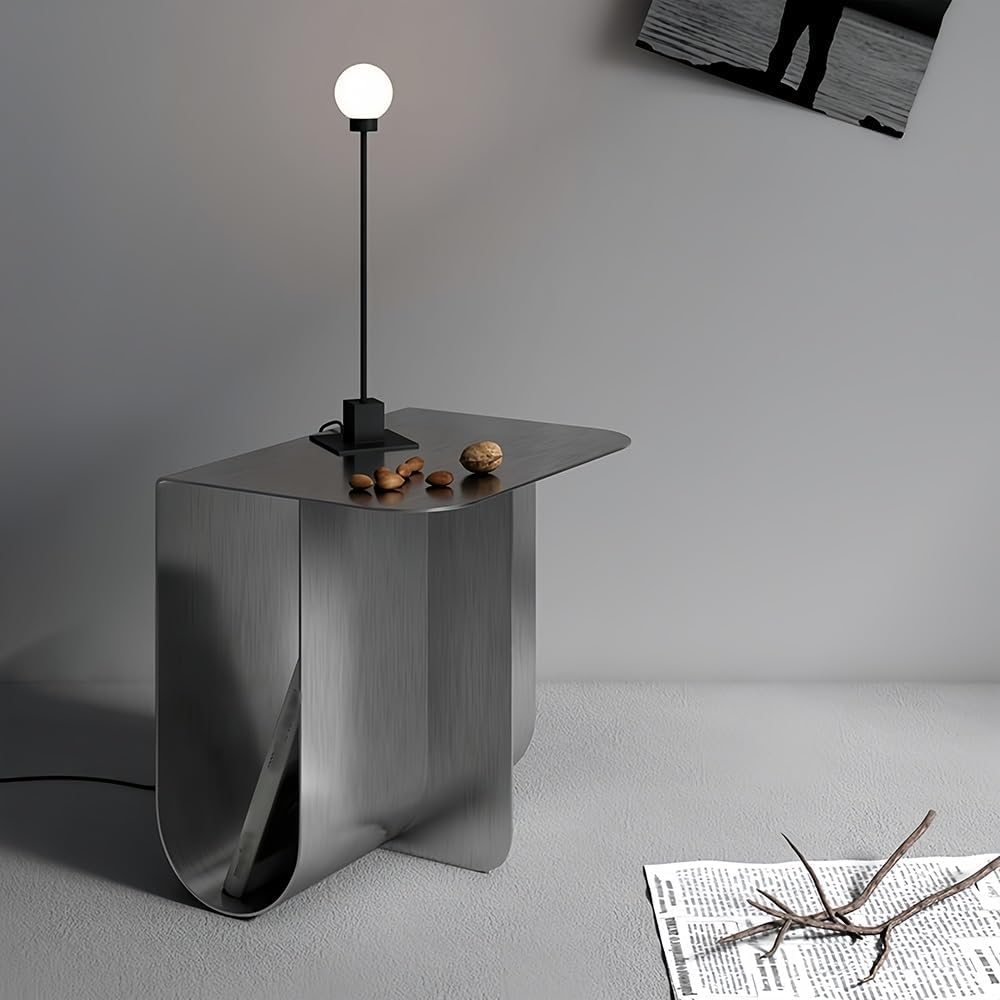 Stainless Steel Side Table with Storage, Modern Metal Coffee Table for Living Room, Bedroom, Office, Study & Guest Room, 15.7 x 11.8 x 15.0 Inches, Silver