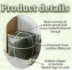 Louis Donné 18 Inch Square Unstuffed Pouf Ottoman Cover, Waterproof Faux Leather Moroccan Boho Footstool, Easy Clean Green Storage Foot Rest Decor for Living Room (Cover Only, No Filler)