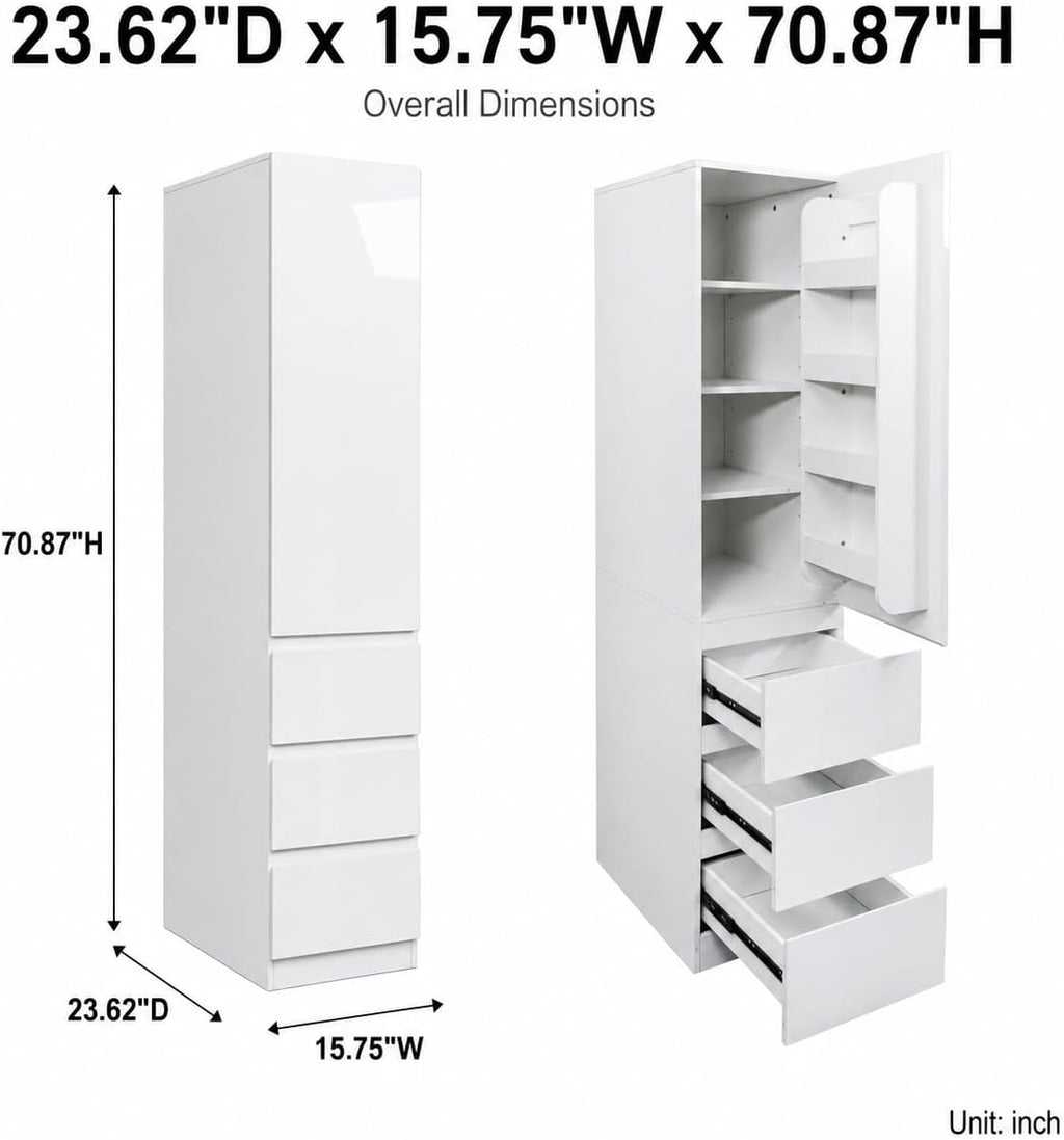 Kitchen Pantry Cabinet, 70.9" Tall Pantry Storage Cabinet with Doors, 3 Drawers, Shelves and Right-Side Door Racks, Freestanding Kitchen Storage Cabinet for Kitchen and Home, White