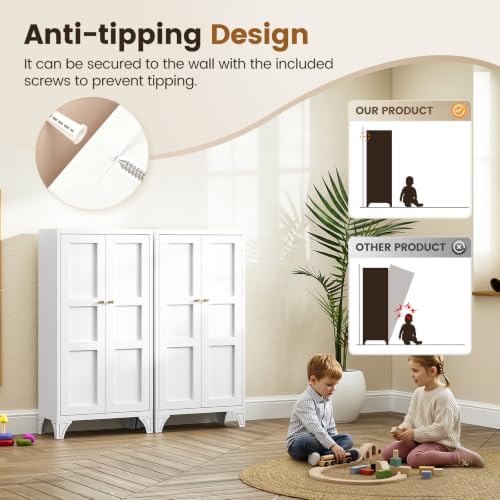 Yizosh Metal Storage Cabinet with 2 Doors and 3 Adjustable Shelves - 47" White Kitchen Pantry Storage Cabinet Locker for Kitchen,Living Room,Dining Room