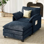 Accent Sofa Chair with Storage Ottoman, Cloud Sigle Couch with Side Pocket for Living Room, Bedroom and Apartment, Navy Blue