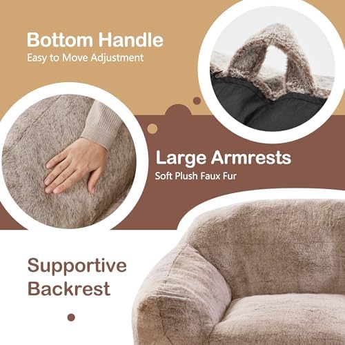 Homguava Giant Bean Bag Chairs for Adults,Large Bean Bag Couch with Arms | Big Beanbag Chair with Memory Foam Filled,Oversized Bean Bag Sofa,Faux Fur Floor Sofa Chair for Bedroom Living Room-Khaki