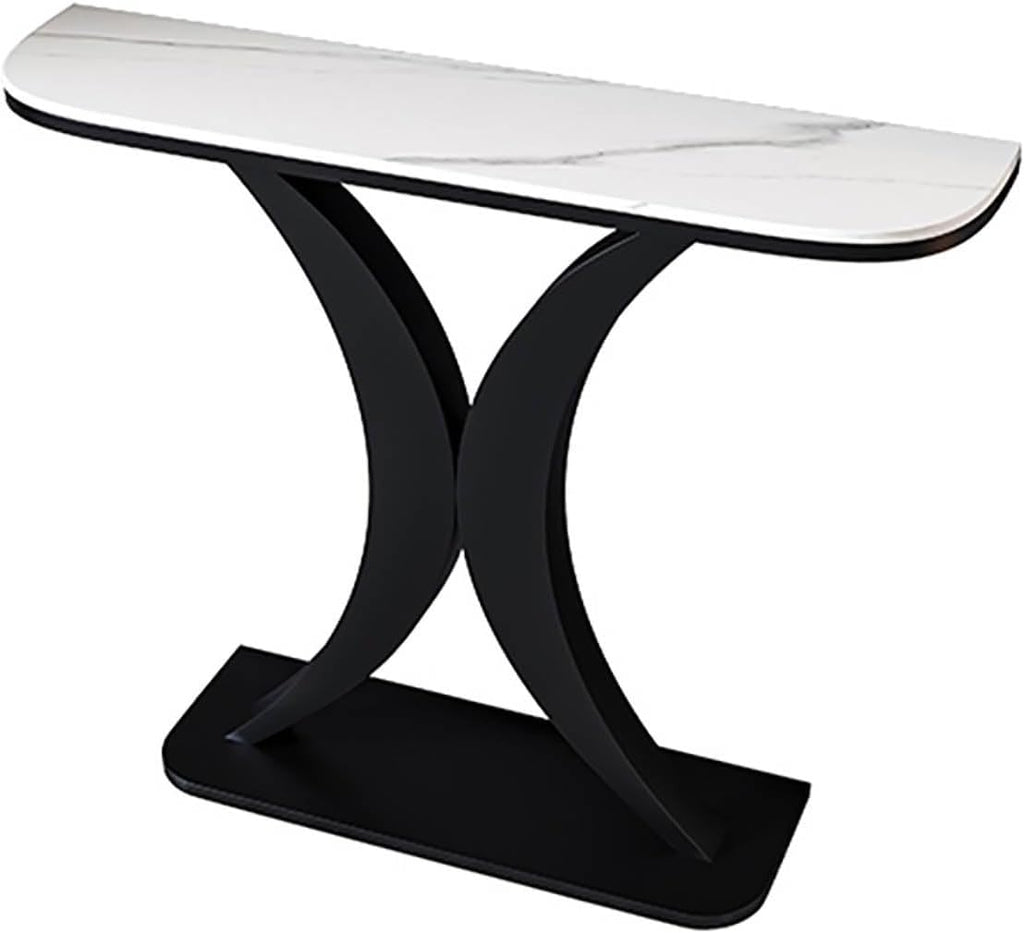 Modern Console Table with Geometric Metal Legs,Narrow Living Room Entryway Table,with 0.71" Thick Marble Tabletop,for Living Room, Foyer and Hallway,for Small Spaces(D,100cm/39.4in)