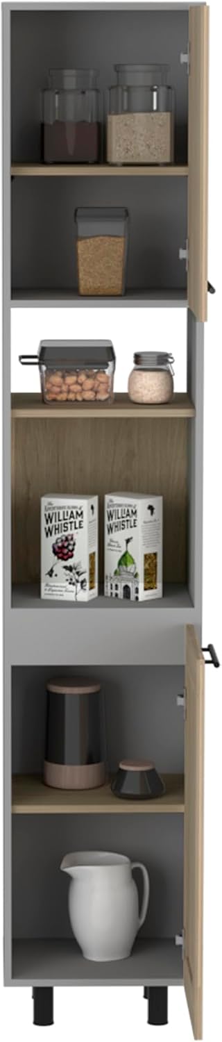 Hasselt Kitchen Pantry, Double Door, Six Shelves -Light Pine