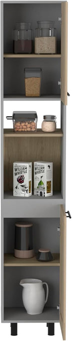 Hasselt Kitchen Pantry, Double Door, Six Shelves -Light Pine