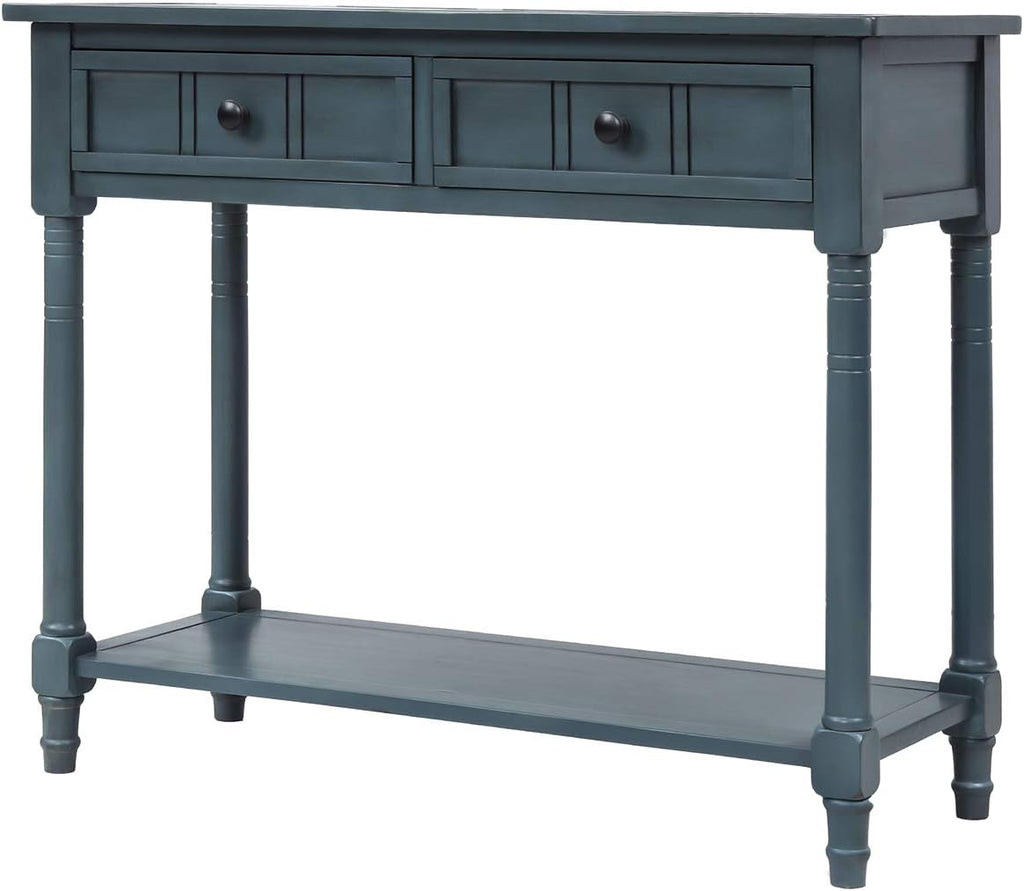 MERITLINE Wood Console Table for Entryway Console Table with Storage Sofa Table Entryway Table with 2 Drawers and Bottom Shelf (Navy)