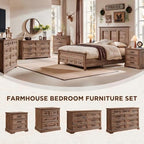 ACCOHOHO Farmhouse King Size Bed Frame with 53" Tall Headboard, Light Brown