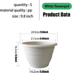 Plant Pots Set of 5, 10" Outside Diameter Flower Pots, 8.5" Inner Diameter Plant Planters with Drainage Hole, Durable Garden Pots Perfect for Indoor & Outdoor Plant Planting, Decor, White