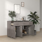 Light Grey Solid Pine Wood Sideboard with Shelves and Drawers, Traditional Style Storage Cabinet for Living Room Bedroom Dining Area, Durable Furniture