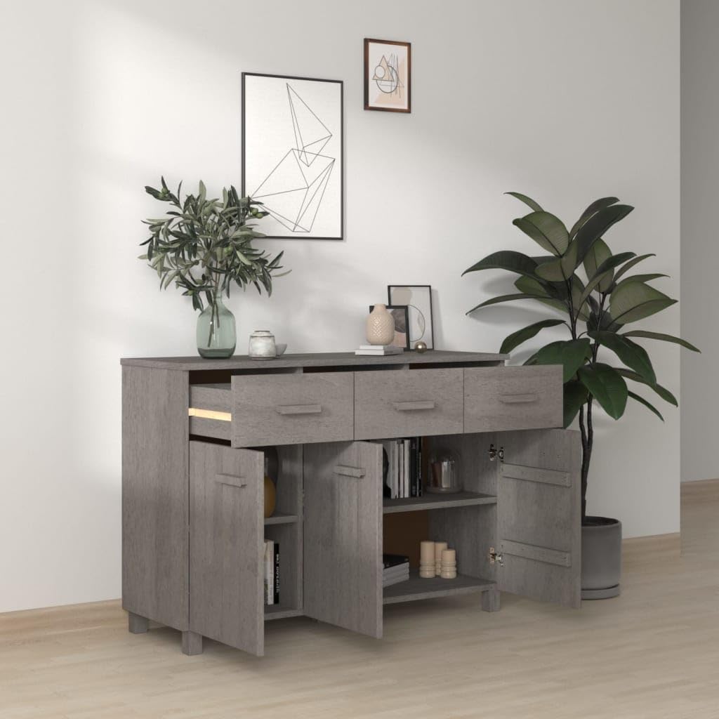 Light Grey Solid Pine Wood Sideboard with Shelves and Drawers, Traditional Style Storage Cabinet for Living Room Bedroom Dining Area, Durable Furniture