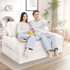 Folding Sofa Bed, Convertible Sleeper Chair with Pillow & Handle, Foldable Mattress Futon Chair Bed Lounge with Back Support, Comfy Floor Sofa for Living Room Bedroom, Beige, Full