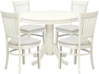 Furnifact White Solid Wood 5 Pc Dining Room Set, Breakfast Nook Table with Slatted Chairs, Kitchen Table and Chairs for 4, Compact Seating Option