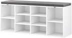 NUNU LAB Shoe Storage Bench, Shoe Bench with Removable Cushion 10 Cubbies, Space Saving Shoe Rack, 41 x 12 x 16.75 Inches, White