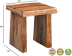 Pemberly Row Solid Wood 3-Piece Table Set, Live Edge Sheesham Hardwood, Brown Finish, Includes Coffee Table, Console Table, and Square End Table, Modern Double Pedestal Base, Rustic Living Room