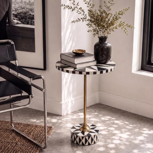 JONATHAN Y Calix 23.5" Round Compass Rose Pedestal Drink Table, Black | Modern Art Deco Style, Glossy Gold Metal Candlestick Leg, Ideal For Small Spaces, Living Room Or Bedroom, Spill-Proof Top
