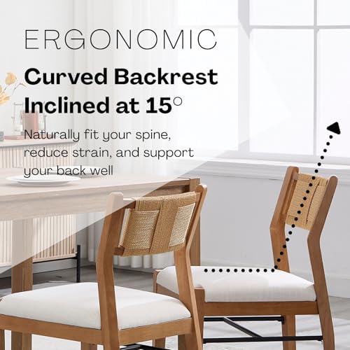 BESTANO Modern Armless Dining Chairs with Rope Woven Back Set of 6, Beige Linen Fabric Upholstered Kitchen & Dining Room Chairs, Mid-Century Classic Farmhouse Wooden Side Chair