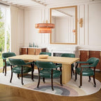 Set of 6 Dining Leather ArmChairs with Casters,Green PU, 360° Move | Accent Kitchen Chairs with Wheels, Captain's Rolling Poker Table Chair Set, Button Tufted Cushion, Open Back, for Home Office