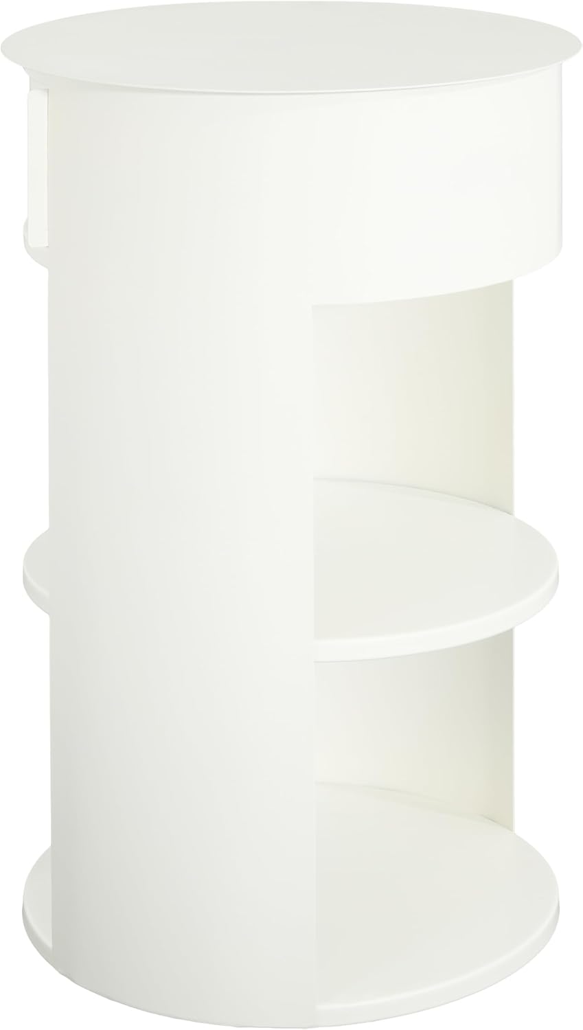 Christopher Knight Home Pomme 3-Tier Metal Small Side Table, Narrow Bedside Table with Sliding Door Cabinet, Bedroom Decoration Organizer, Round End Table with Storage, Space Saving, Matte White