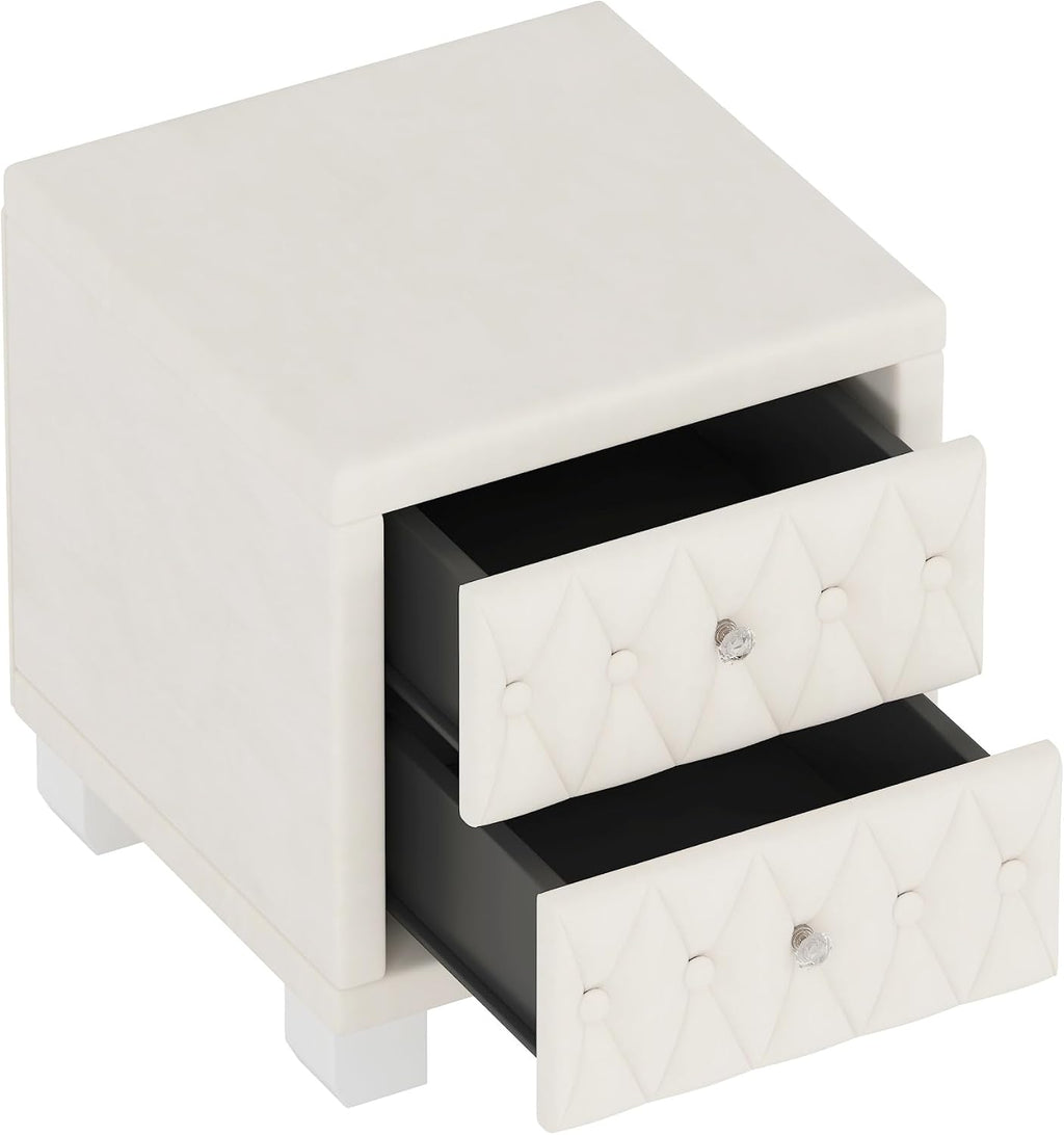 Elegant Velvet Nightstand with 2 Drawers and Crystal Handle, Storage Bedside Table with Button-Tufted,for Small Spaces