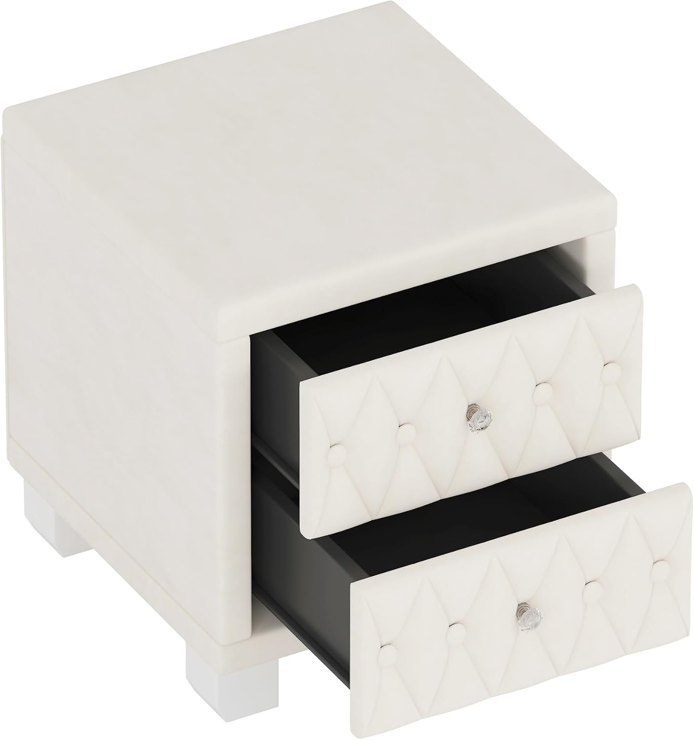 Elegant Velvet Nightstand with 2 Drawers and Crystal Handle, Storage Bedside Table with Button-Tufted,for Small Spaces