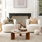 KINWELL 34" W Sherpa Swivel Barrel Chairs with Pillow Set of 2, Cream