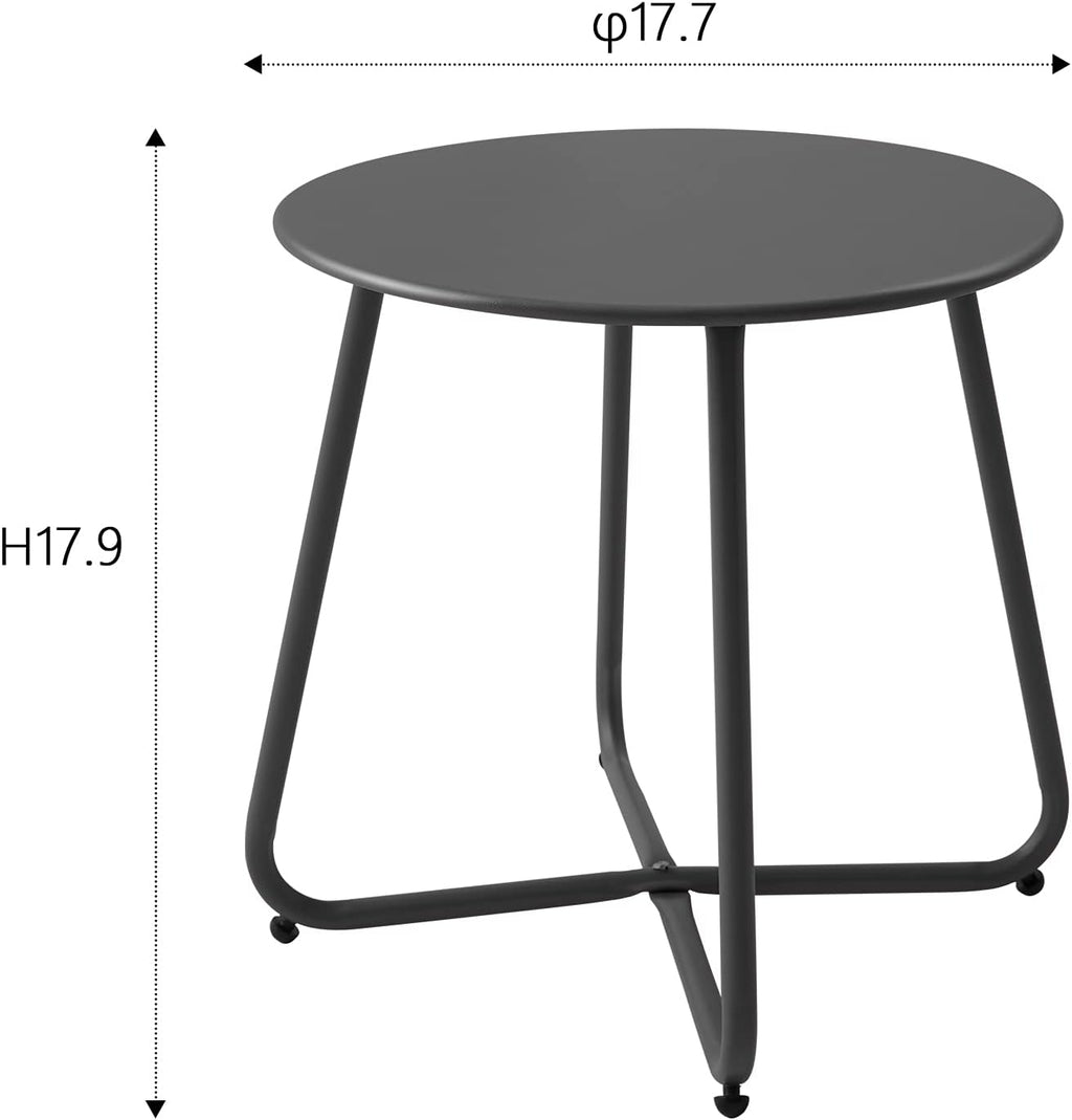 Meluvici Patio Small Side Table Waterproof Round Metal Steel Weather Resistant Portable Outdoor and Indoor End Table for Garden Balcony Yard, Black