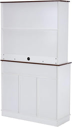 Coffee Bar Cabinet with Sliding Barn Doors 71'' Farmhouse Pantry Cabinet with Drawers & Wine Glass Rack Rustic Buffet Cabinet for Kitchen, White and Brown