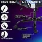 Gaming Chair PU Leather Massage PC Video Game Chair with Lumbar Support for Men Women, Home Office, Height Adjustable, Ergonomic, High Back, White