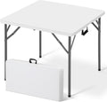 34" Square Folding Table, Portable Plastic Table No Assembly Needed, Fold-in-Half Design with Handle for Indoor Outdoor, Camping, Events, Banquets - White