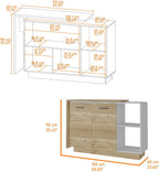White and Light Oak 4-Door Kitchen Set with Island and Pantry Cabinet | Includes 4-door pantry cabinet with interior shelves and two-top kitchen island