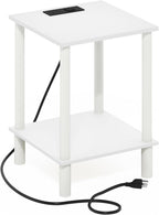 Furinno Turn-N-Tube Side Table, 2-Tier Square End Table with Charging Station, Night Stand, Bedside Table with USB and Type-C Port, for Living Room, Bedroom, White