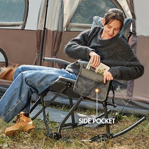 Portal Oversized Padded Folding Rocking Camping Chair Outdoor 400 LBS | Padded Folding Rocking Camping Chair Recliner Portable Heavy Duty Hard Armchair Rocker for Patio, Lawn and Outdoor