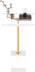 Acrylic Side Table, Acrylic End Table for Living Room Bedroom, Square Modern Side Tables with Brushed Brass Metal Support, Small Clear Drink Table/Nightstand (2pcs)