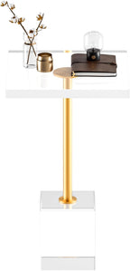 Acrylic Side Table, Acrylic End Table for Living Room Bedroom, Square Modern Side Tables with Brushed Brass Metal Support, Small Clear Drink Table/Nightstand (2pcs)