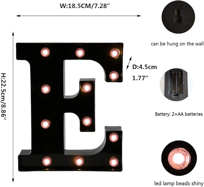 OYCBUZO Light Up Black Alphabet Marquee Letters Sign LED Marquee Number Lights Sign for Night Light Home Bar Christmas Lamp Birthday Party Wedding Decoration E