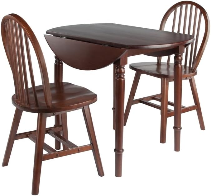 HomeStock Rustic Retreat 3 Piecec Drop Leaf Solid Wood Round Dining Table with Rustic Retreat Chairs - 35.98W x 35.98D x 30.08H Walnut