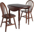 HomeStock Rustic Retreat 3 Piecec Drop Leaf Solid Wood Round Dining Table with Rustic Retreat Chairs - 35.98W x 35.98D x 30.08H Walnut