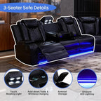 Power Recliner Sofa Set, Living Room Furniture Sets, Leather Sectional Sofa Set with LED Lights, Cup Holders, Storage Console for Living Room/Home Theater (Black)