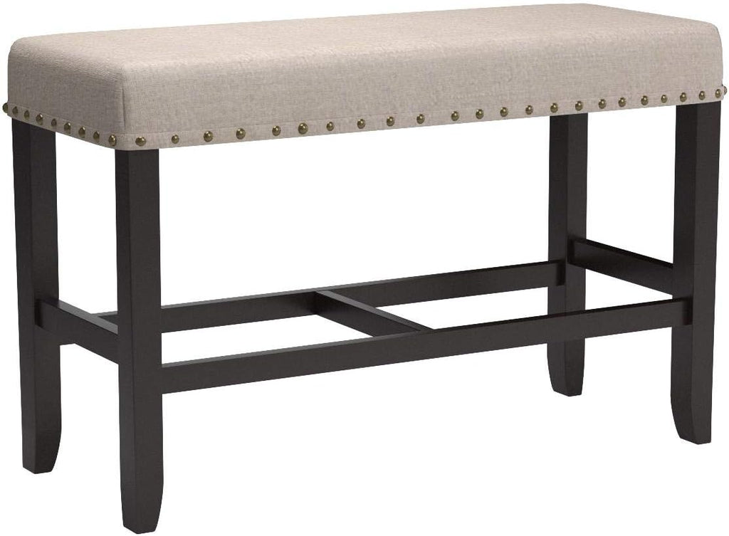 Roundhill Furniture Biony Fabric Counter Height Dining Bench with Nailhead Trim, Tan