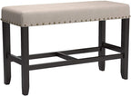 Roundhill Furniture Biony Fabric Counter Height Dining Bench with Nailhead Trim, Tan