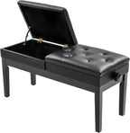 AngelcityCC Longer Duet Piano Bench with Storage, Adjustable Height Double Keyboard Piano Bench Seat with PU Leather Cushion
